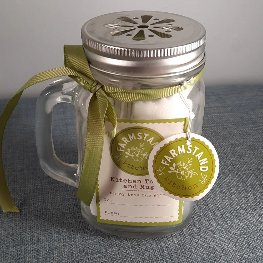 Kitchen Dish Towel Mason Mug Shaker Lid Vegetable Scrub Brush Set Carrot